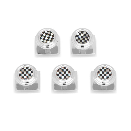 Clavos de cinco puntas de ónix y nácar con forma de damero escalonado