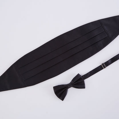 Men's Black Satin Cummerbund & Bow Tie Set – Adjustable Tuxedo Set