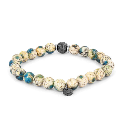Lhasa Graffiato Beaded Bracelet in Rhodium Silver with Cream and Blue Azurite - My Men's Shop