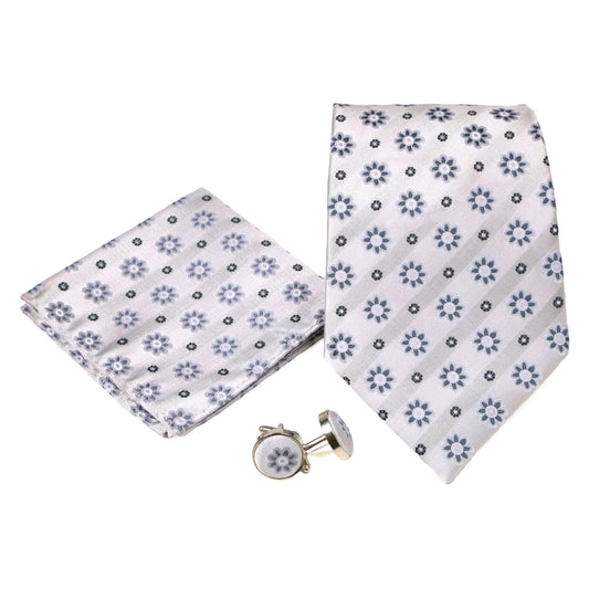 Men's Grey Floral Pattern Design 4-pc Necktie Box Set