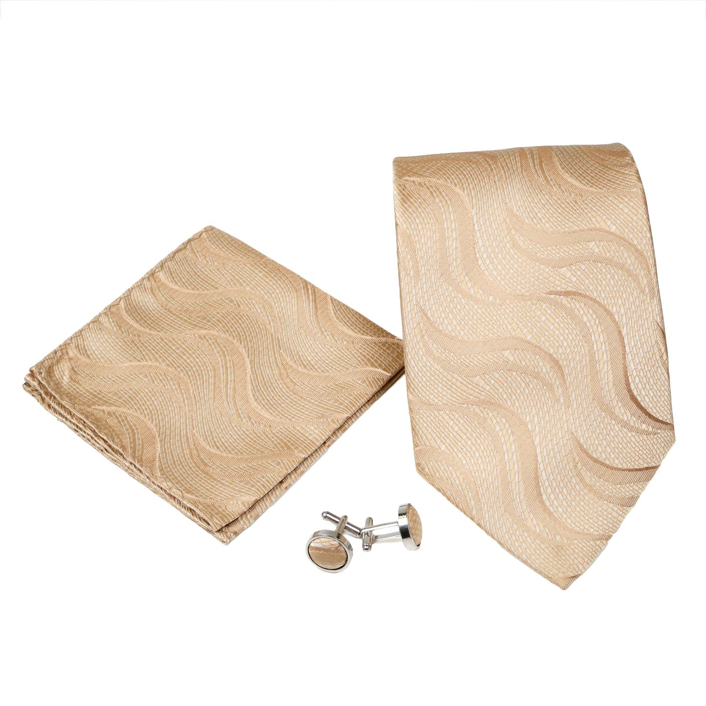 Men's Tan-Brown Wavy Pattern Design 4-pc Necktie Box Set