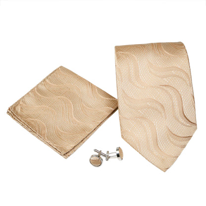Men's Tan-Brown Wavy Pattern Design 4-pc Necktie Box Set