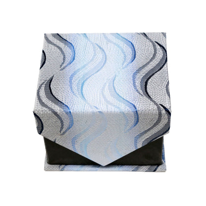 Men's Blue-Grey Wavy Pattern Design 4-pc Necktie Box Set
