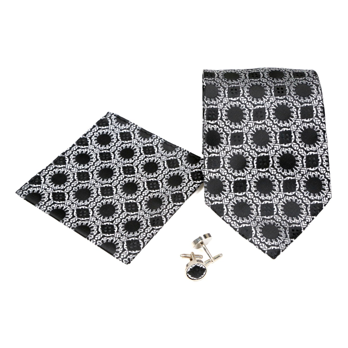 Men's Black-White Geometric Pattern Design 4-pc Necktie Box Set
