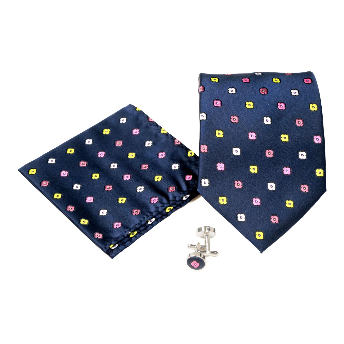Men's Navy Blue Floral Pattern Design 4-pc Necktie Box Set