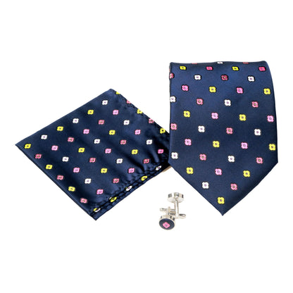 Men's Navy Blue Floral Pattern Design 4-pc Necktie Box Set