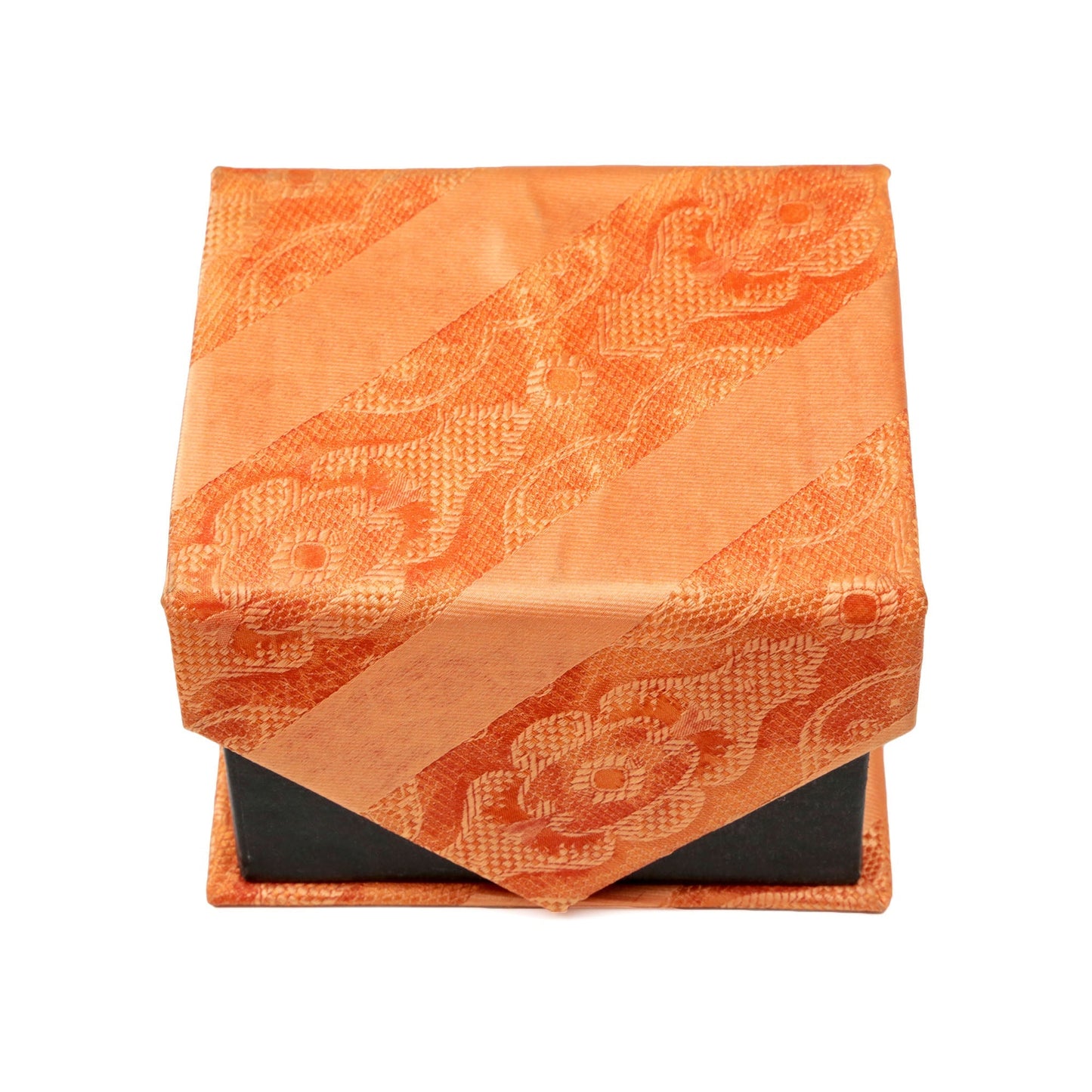 Men's Orange-Orange Striped Floral Pattern Design 4-pc Necktie Box Set