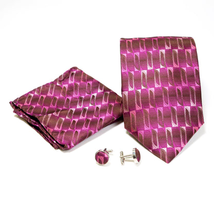 Men's Funky Burgundy Geometric Design 4-pc Necktie Box Set