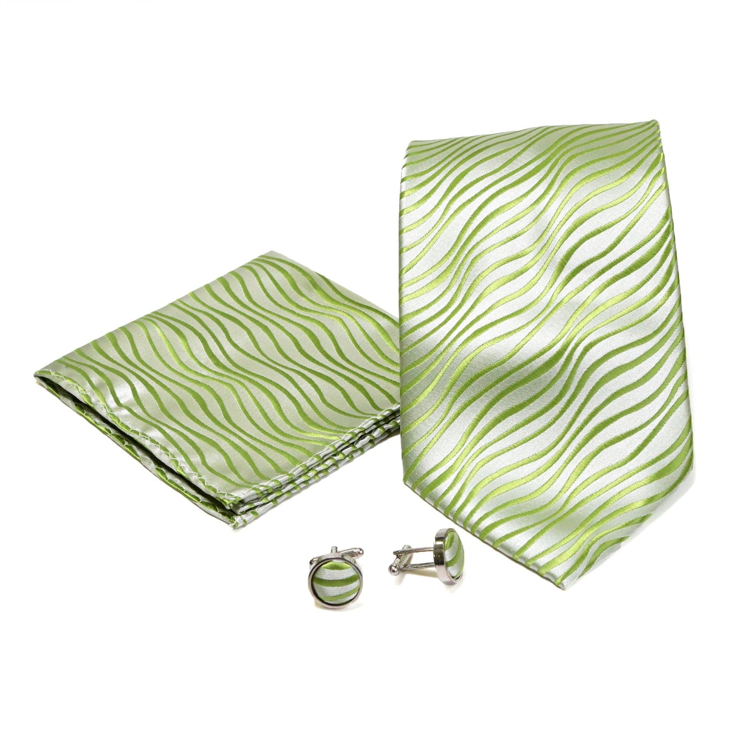 Men's Wavy Green Geometric Design 4-pc Necktie Box Set