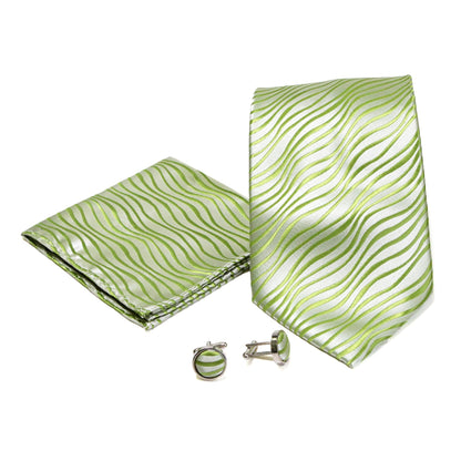 Men's Wavy Green Geometric Design 4-pc Necktie Box Set