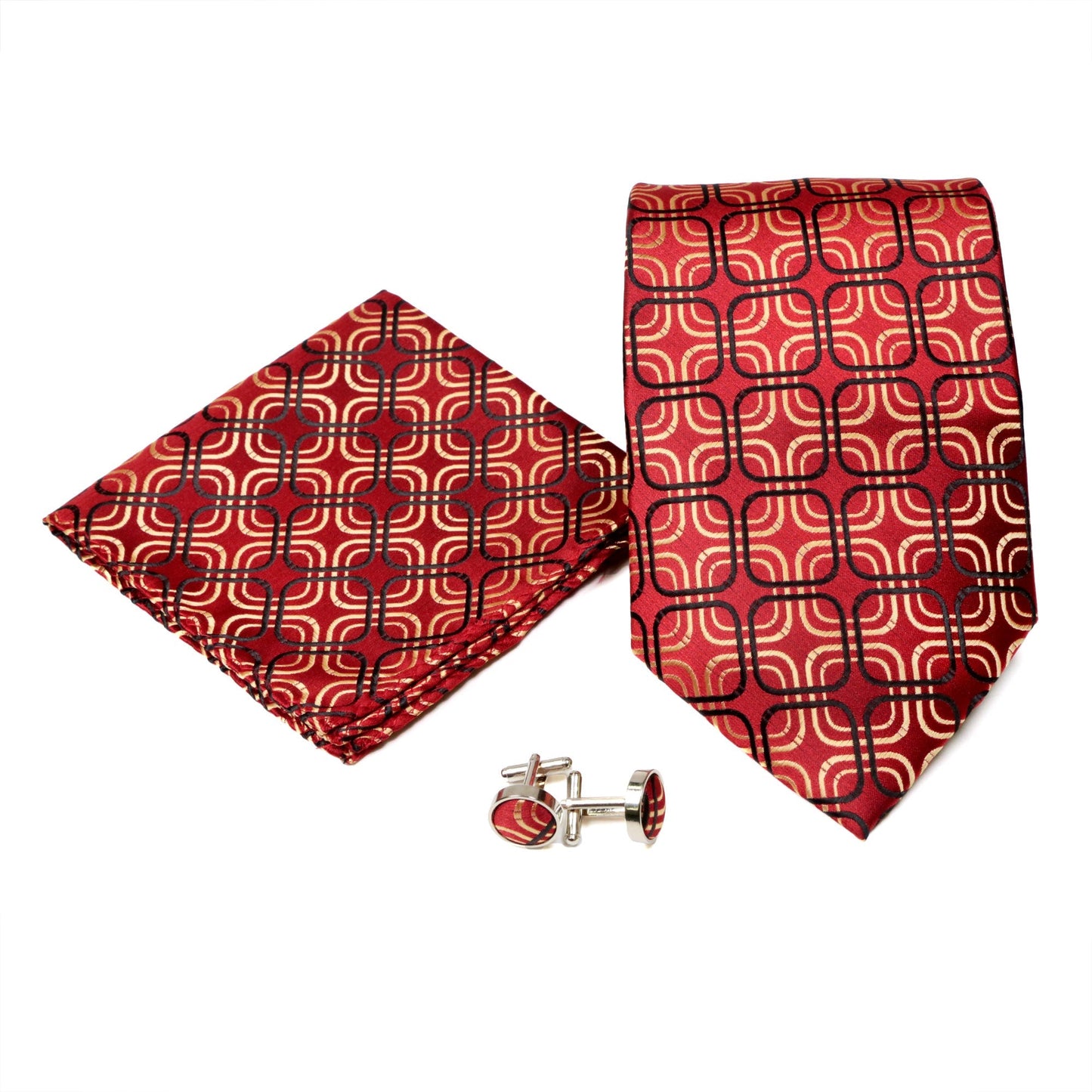 Men's Classic Red-Yellow Layered Design 4-pc Necktie Box Set