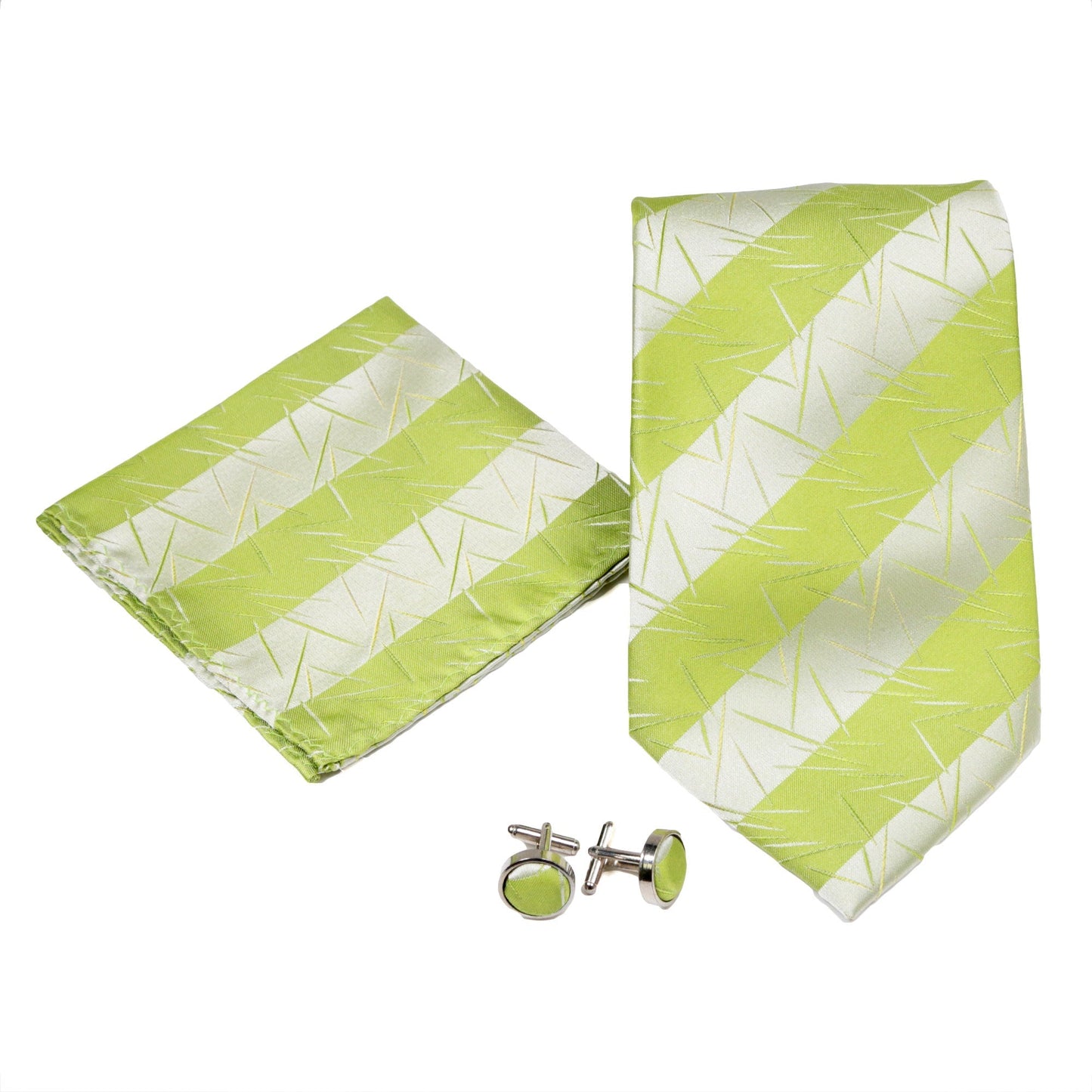 Men's Green-Silver Scattered Striped Design 4-pc Necktie Box Set