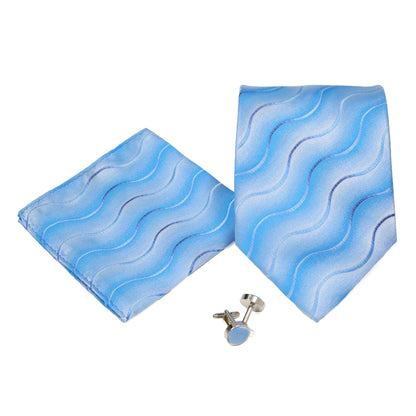 Men's Light Blue Wavy Pattern Design 4-pc Necktie Box Set