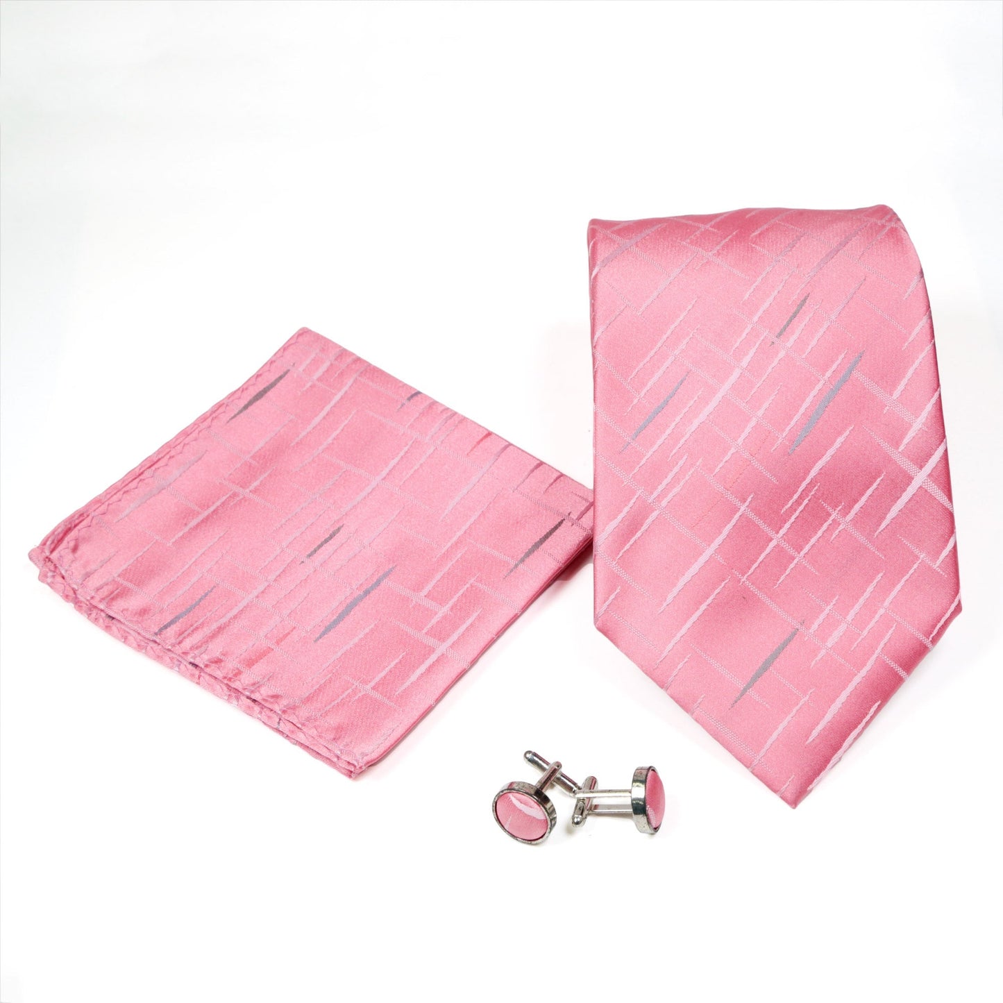 Men's Pink-Silver Scattered Pattern Design 4-pc Necktie Box Set