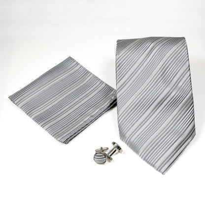 Men's Blue-Silver Striped Pattern Design 4-pc Necktie Box Set