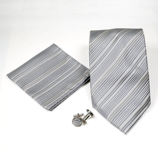 Men's Blue-Silver Striped Pattern Design 4-pc Necktie Box Set