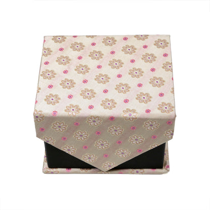 Men's Beige/Pink Floral Grid Geometric Pattern Design 4-pc Necktie Box Set