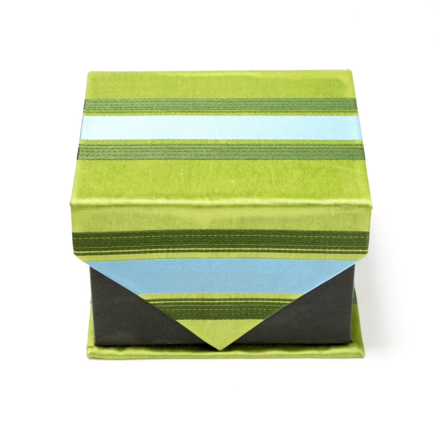 Men's Shiny Green-Turquoise Striped Design 4-pc Necktie Box Set