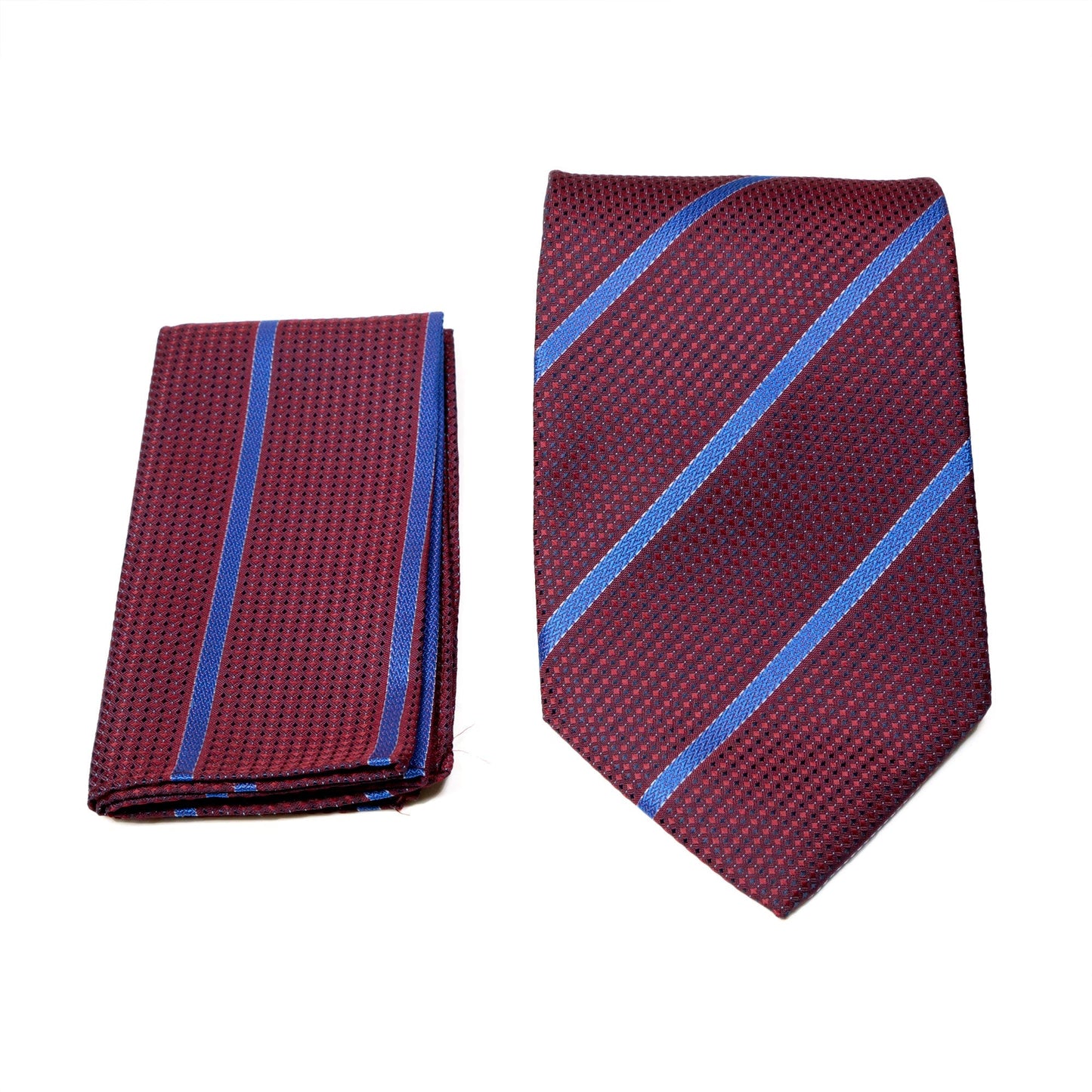 Men's Burgundy-Blue Linear Geometric Design 4-pc Necktie Box Set