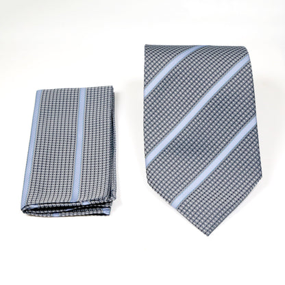 Men's Classic Grey-Blue Linear Geometric Design 4-pc Necktie Box Set