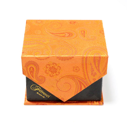 Men's Radiant Orange Paisley Geometric Design 4-pc Necktie Box Set