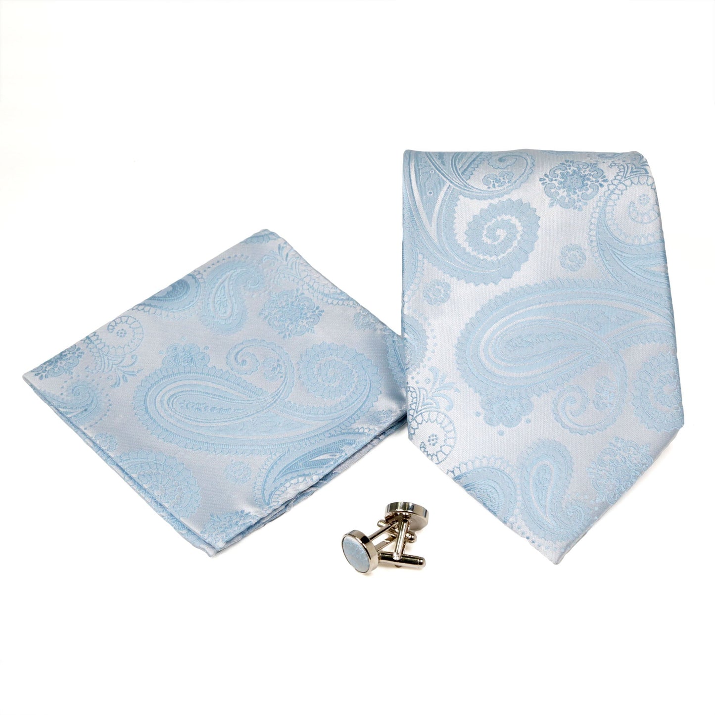 Men's Light Blue Paisley Geometric Pattern Design 4-pc Necktie Box Set
