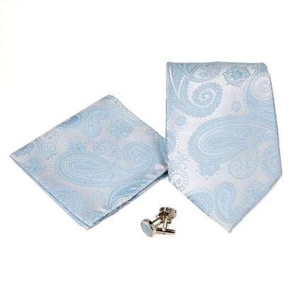 Men's Light Blue Paisley Geometric Pattern Design 4-pc Necktie Box Set
