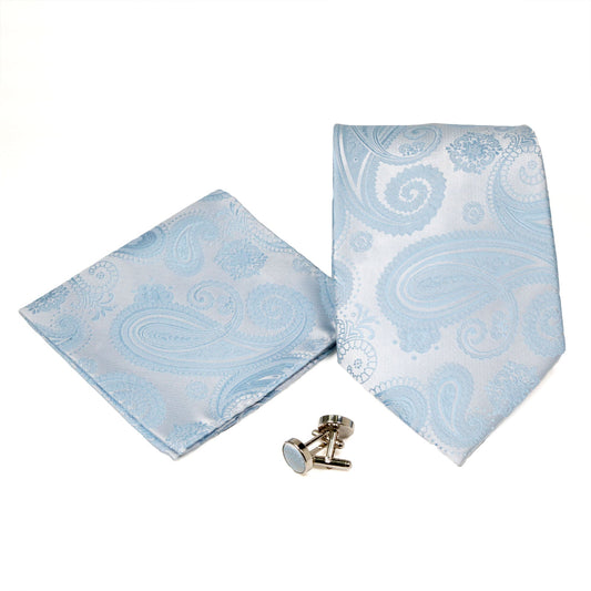 Men's Light Blue Paisley Geometric Pattern Design 4-pc Necktie Box Set