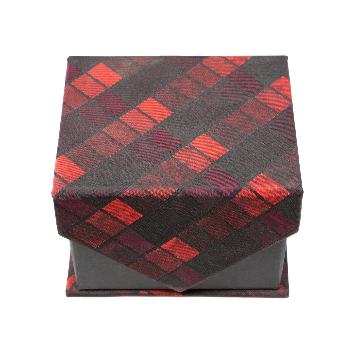 Men's Red/Black Square Geometric Pattern Design 4-pc Necktie Box Set