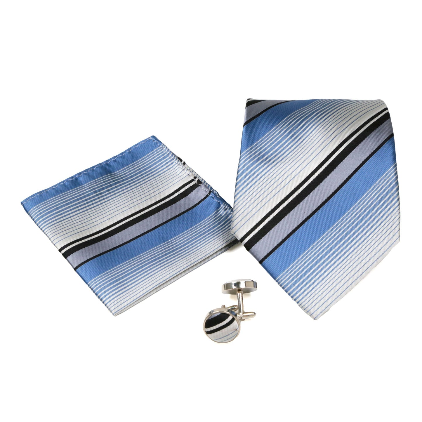 Men's Blue-Black Stripe Pattern Design 4-pc Necktie Box Set