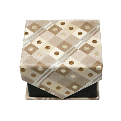 Men's Beige/Brown Square Geometric Pattern Design 4-pc Necktie Box Set