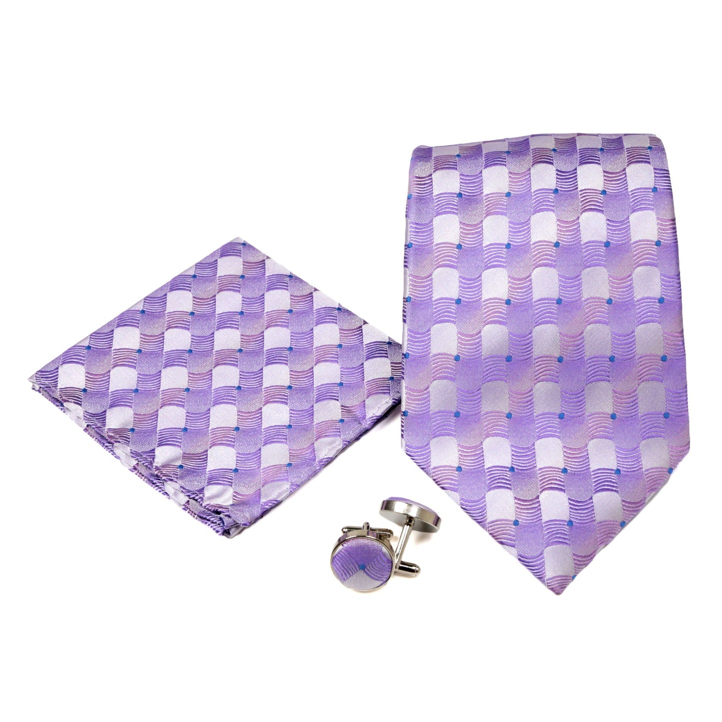 Men's Purple Square Geometric Pattern Design 4-pc Necktie Box Set