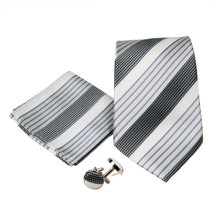 Men's Grey-White Striped Geometric Pattern Design 4-pc Necktie Box Set