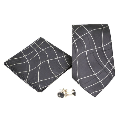 Men's Black-White Wavy String Pattern Design 4-pc Necktie Box Set