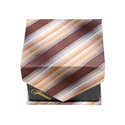 Men's Brown Slanted Striped Pattern Design 4-pc Necktie Box Set