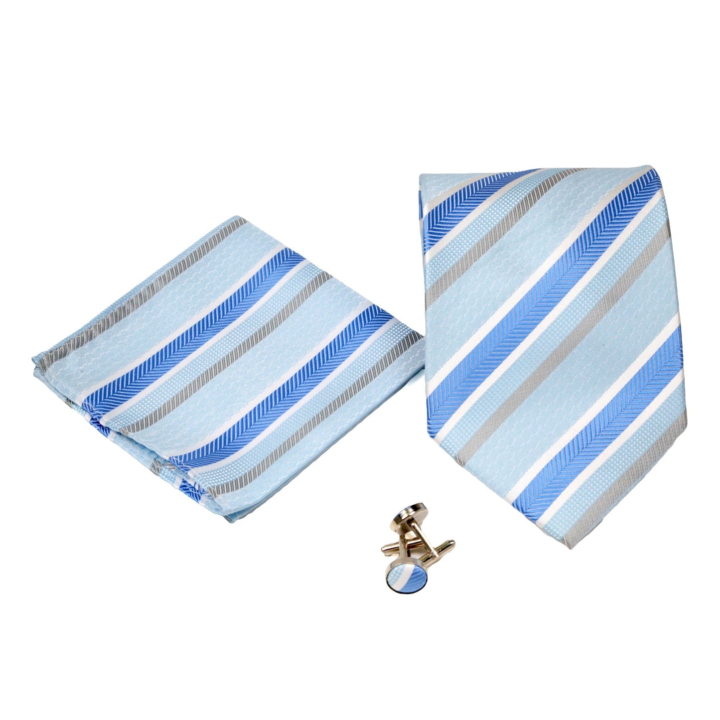 Men's Blue-Light Blue Striped Pattern Design 4-pc Necktie Box Set