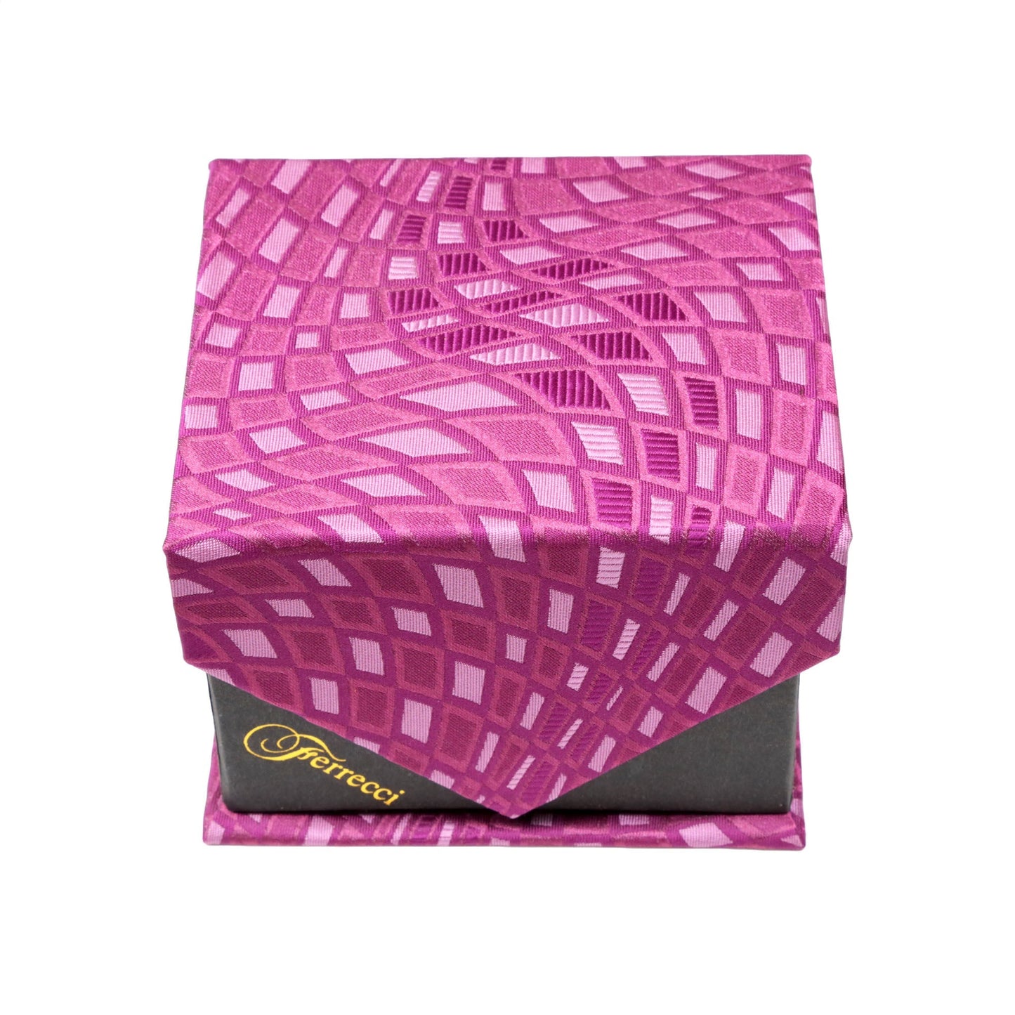 Men's Funky Magenta-Purple Distorted Square Pattern Design 4-pc Necktie Box Set