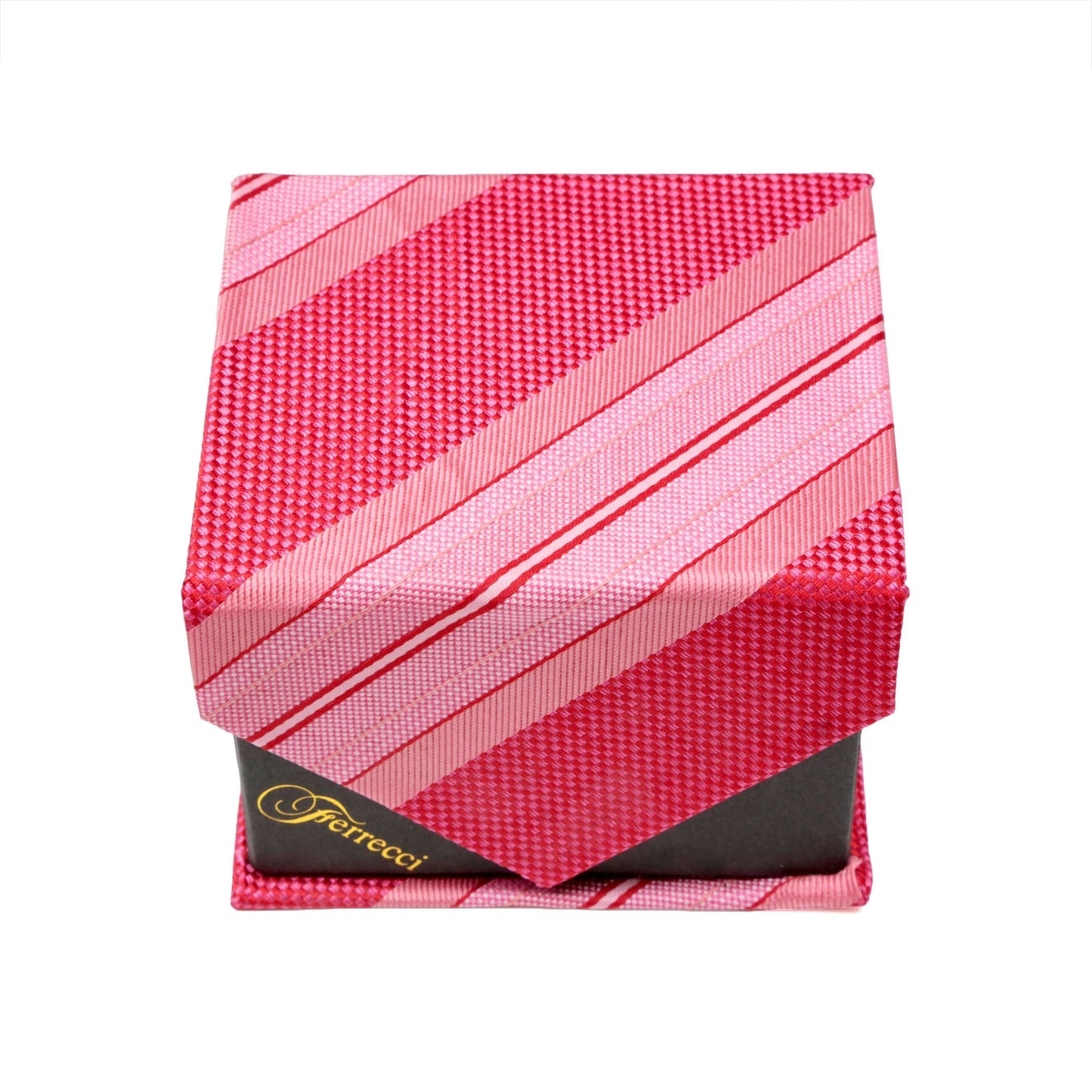 Men's Pink Slanted Striped Pattern Design 4-pc Necktie Box Set
