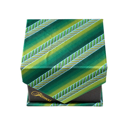 Men's Green Striped Geometric Pattern Design 4-pc Necktie Box Set