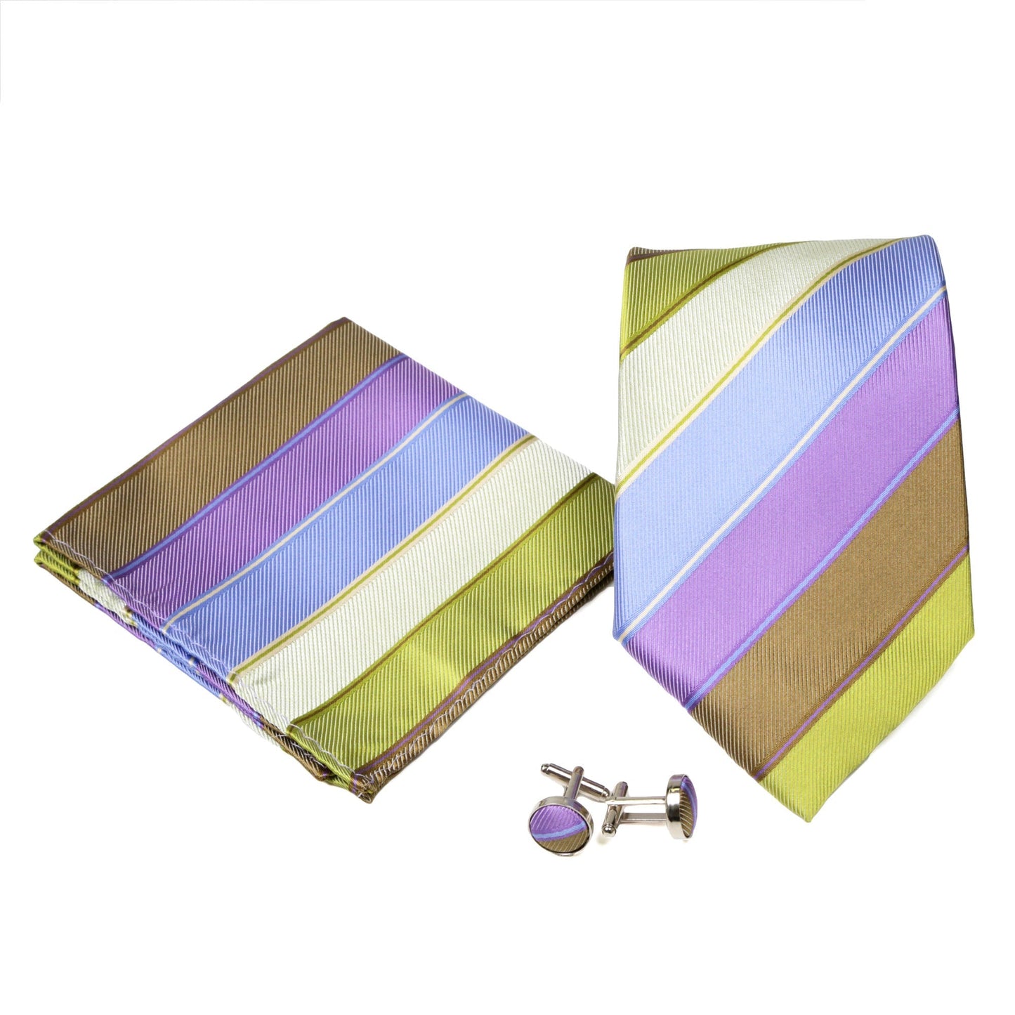 Men's Green/Blue/Purple Striped Geometric Pattern Design 4-pc Necktie Box Set