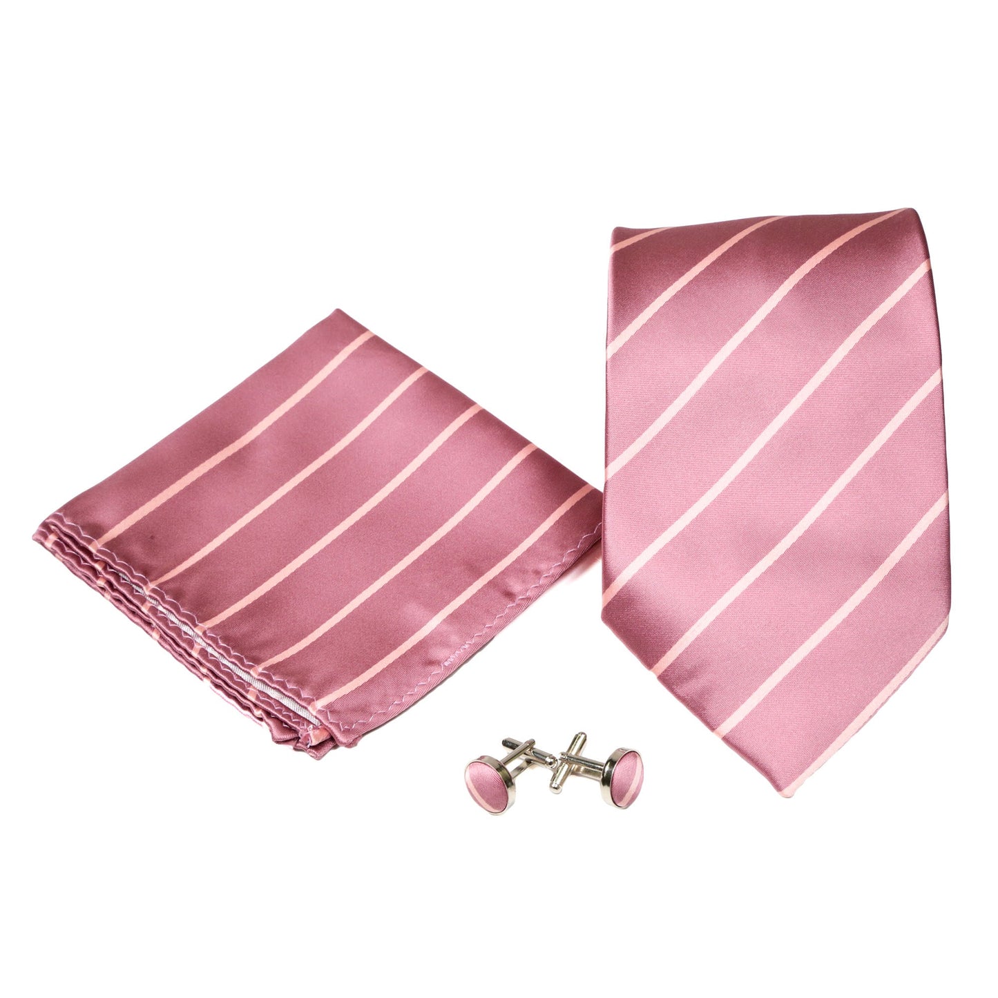 Men's Dark Pink Striped Pattern Design 4-pc Necktie Box Set