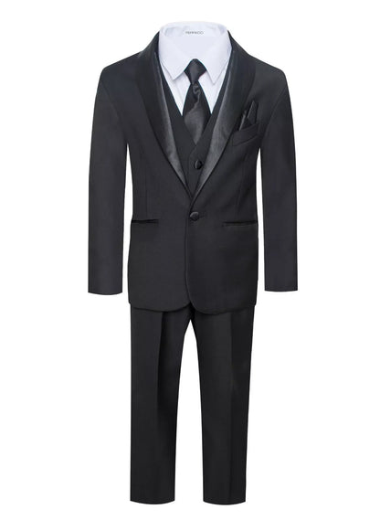 Ferrecci Boys Black Shawl Collar Tuxedo – Formal Kids Tuxedo (Reno Jr)