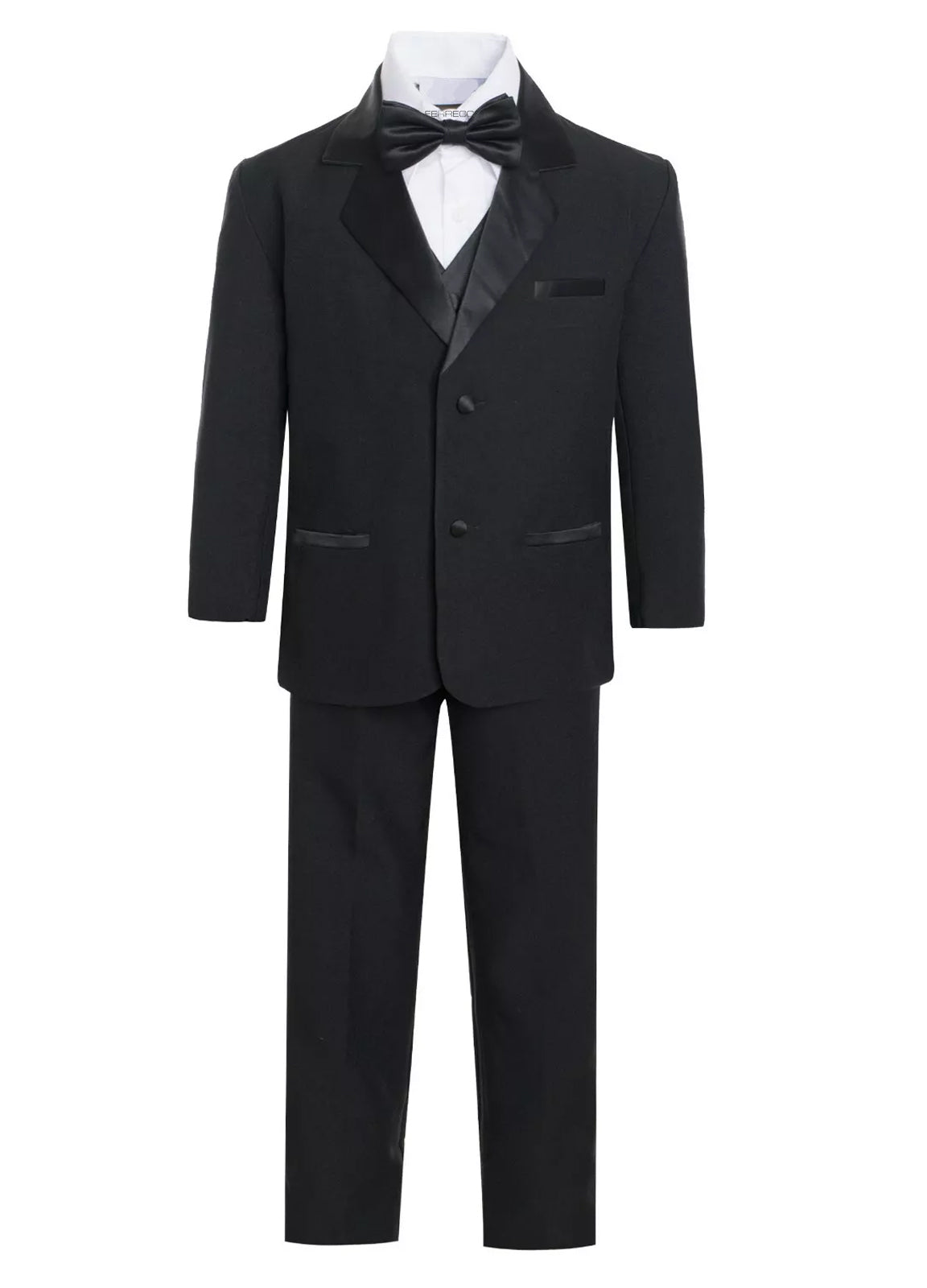 Boys Black Tuxedo — Bronson Jr 5 Piece Kids Tuxedo Set with Vest, Shirt & Tie