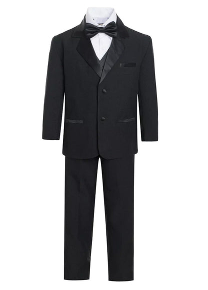 Boys Black Tuxedo — Bronson Jr 5 Piece Kids Tuxedo Set with Vest, Shirt & Tie