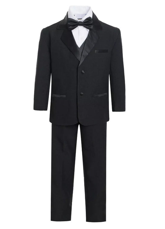 Boys Black Tuxedo — Bronson Jr 5 Piece Kids Tuxedo Set with Vest, Shirt & Tie