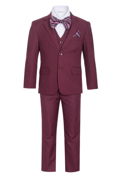 Ferrecci Boys Burgundy 5-Piece Suit Set – Formal Kids Suit (JAX JR)