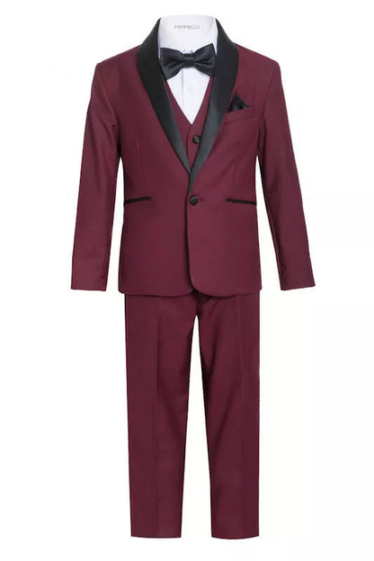 Ferrecci Boys Burgundy Shawl Collar Tuxedo – Formal Kids Tuxedo (Reno Jr)