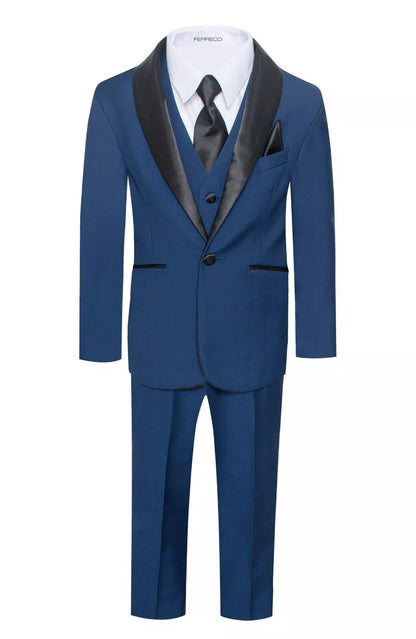 Ferrecci Boys Indigo Shawl Collar Tuxedo – Formal Kids Tuxedo (Reno Jr)