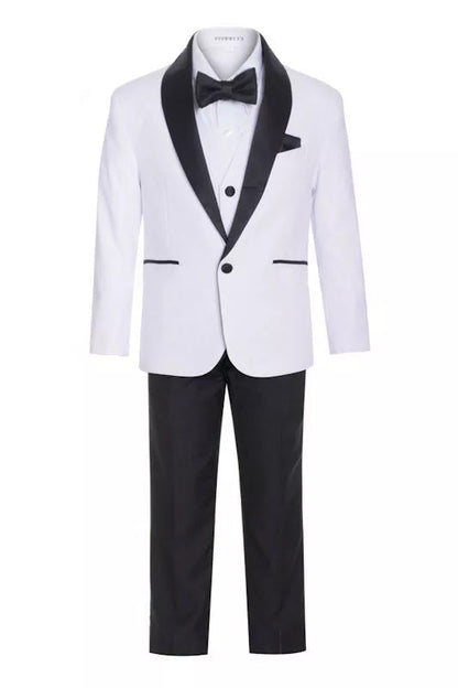 Ferrecci Boys White & Black Shawl Collar Tuxedo – Formal Kids Tuxedo (Reno Jr)