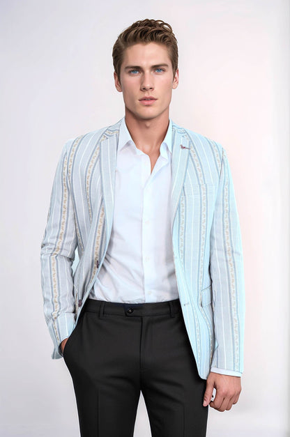 Slim Fit Striped Blue Men Blazer - Wessi